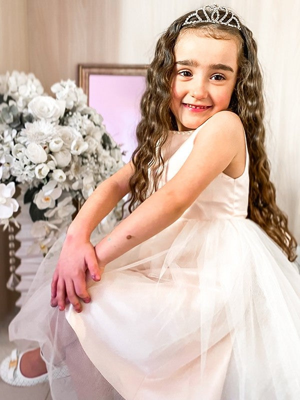 Tulle Sleeveless A-Line/Princess Knee-Length Bowknot Scoop Flower Girl Dresses