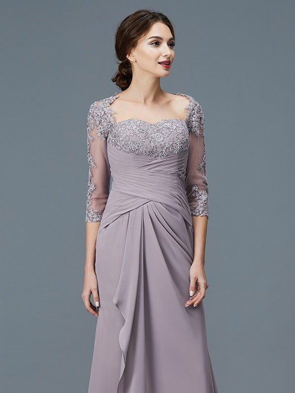 Sleeves of Sweetheart 3/4 Mother Sheath/Column Ruffles Chiffon Floor-Length the Bride Dresses