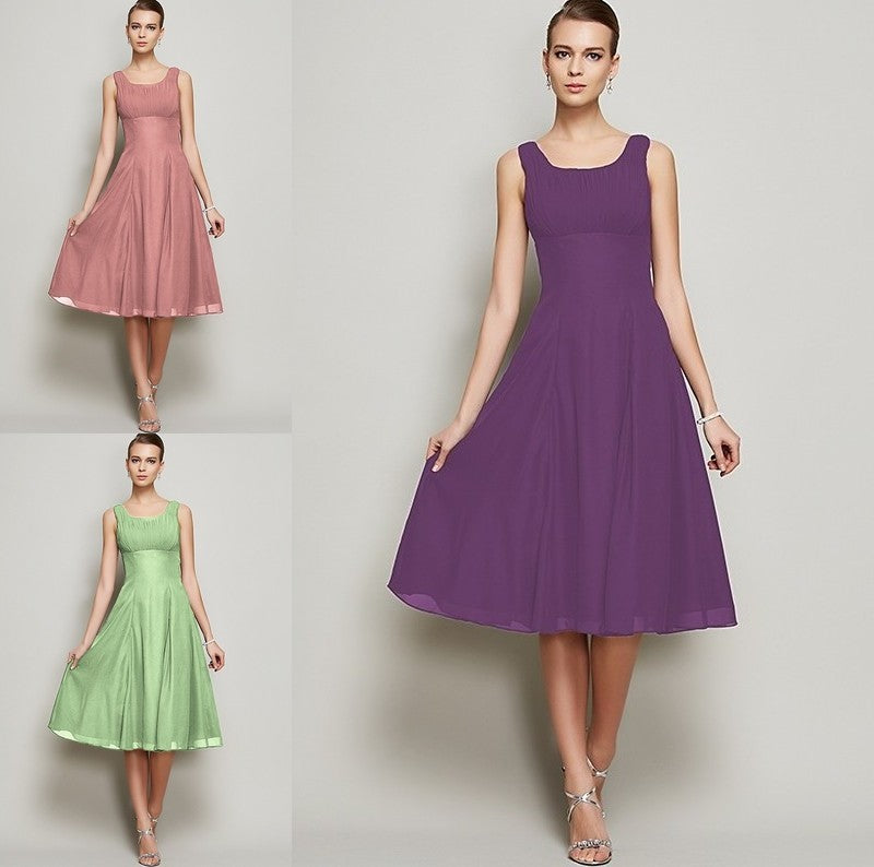 Sleeveless A-Line/Princess Pleats Straps Short Chiffon Bridesmaid Dresses