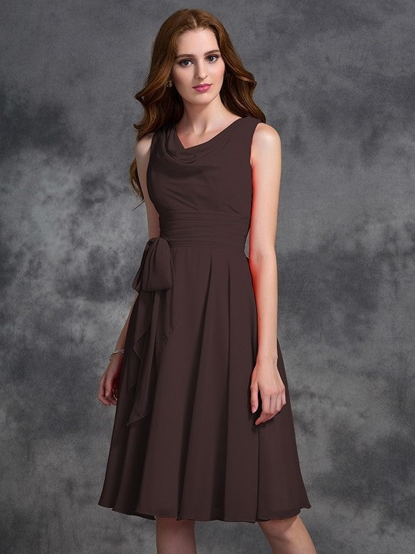 Scoop A-line/Princess Ruffles Short Sleeveless Chiffon Bridesmaid Dresses