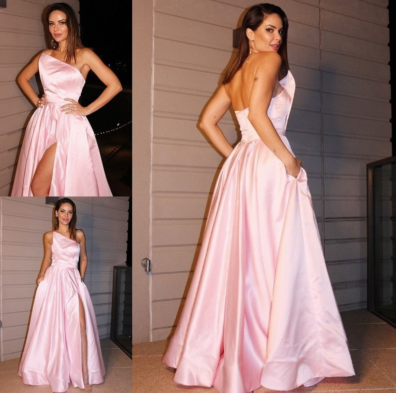 Satin Ruffles A-Line/Princess Sleeveless Strapless Floor-Length Dresses