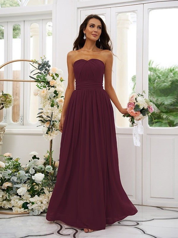 Strapless Sleeveless Ruffles A-Line/Princess Chiffon Floor-Length Bridesmaid Dresses