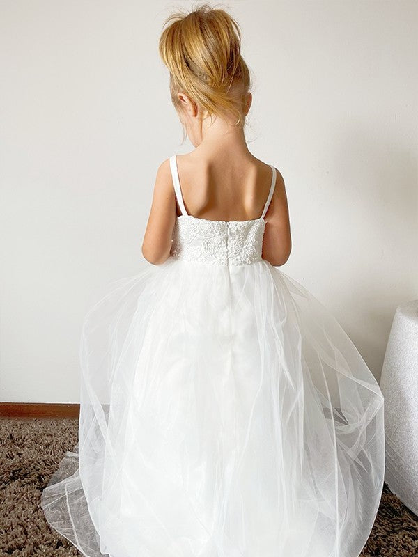 Lace Straps Gown Ball Sleeveless Floor-Length Tulle Flower Girl Dresses