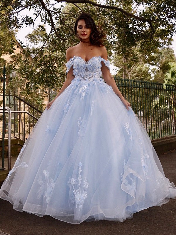 Applique Off-the-Shoulder Gown Sleeveless Tulle Ball Sweep/Brush Train Dresses