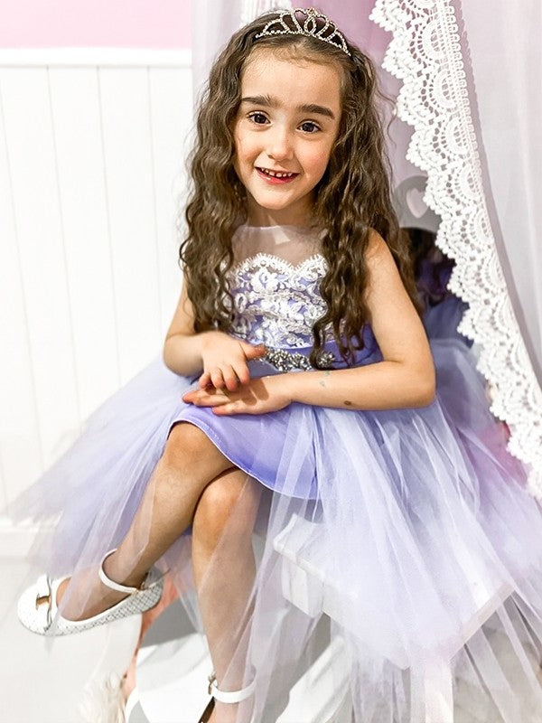 Tulle A-Line/Princess Lace Knee-Length Scoop Sleeveless Flower Girl Dresses