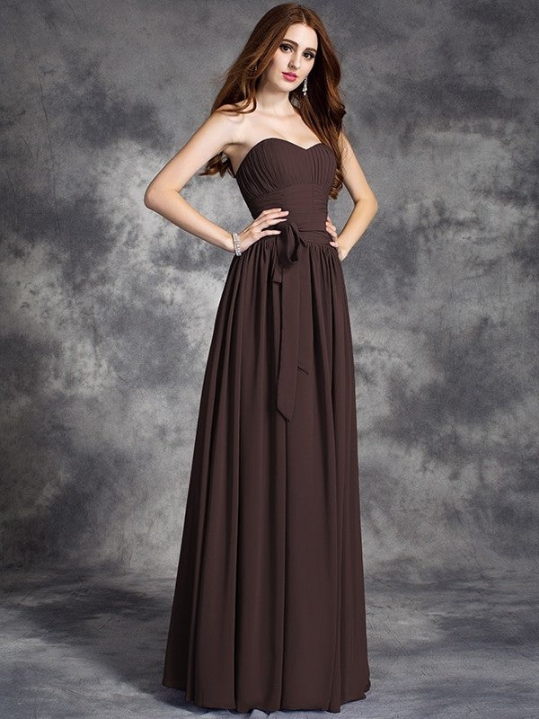 Sweetheart Ruffles A-line/Princess Sleeveless Long Chiffon Bridesmaid Dresses