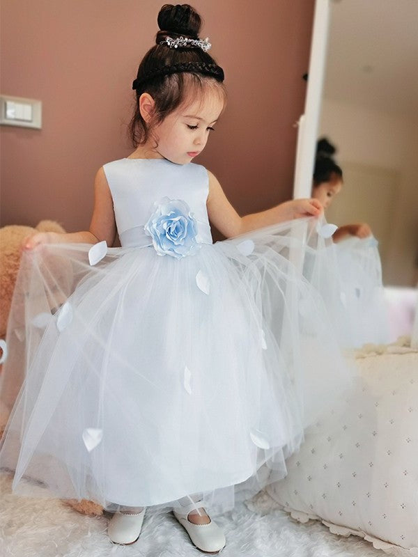 Hand-Made Tulle Ankle-Length Sleeveless A-Line/Princess Flower Scoop Flower Girl Dresses