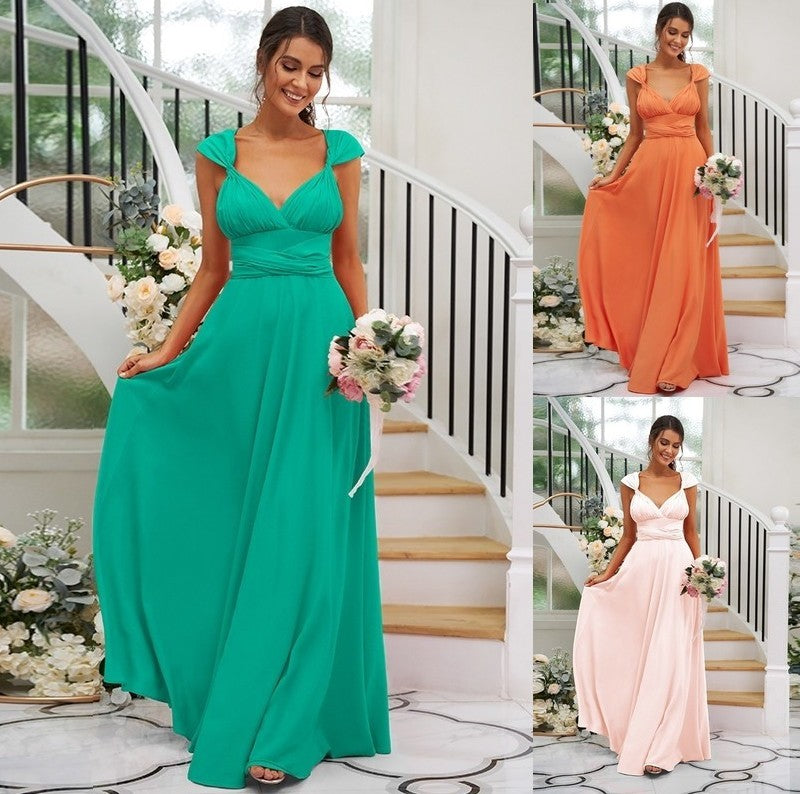 Ruched Jersey Sleeveless A-Line/Princess V-neck Floor-Length Bridesmaid Dresses