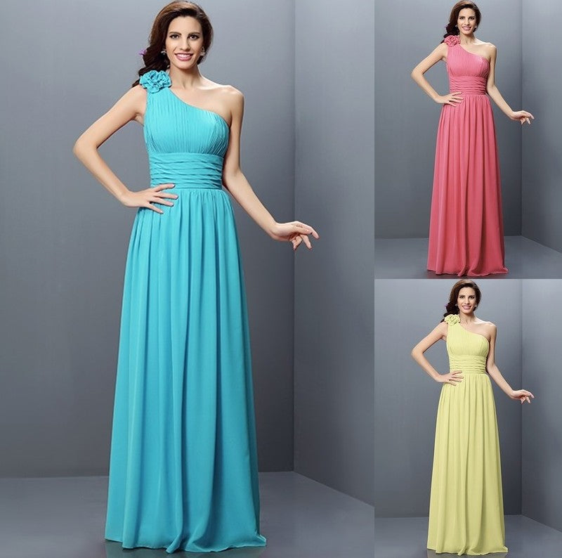 Long One-Shoulder Sleeveless Pleats A-Line/Princess Chiffon Bridesmaid Dresses