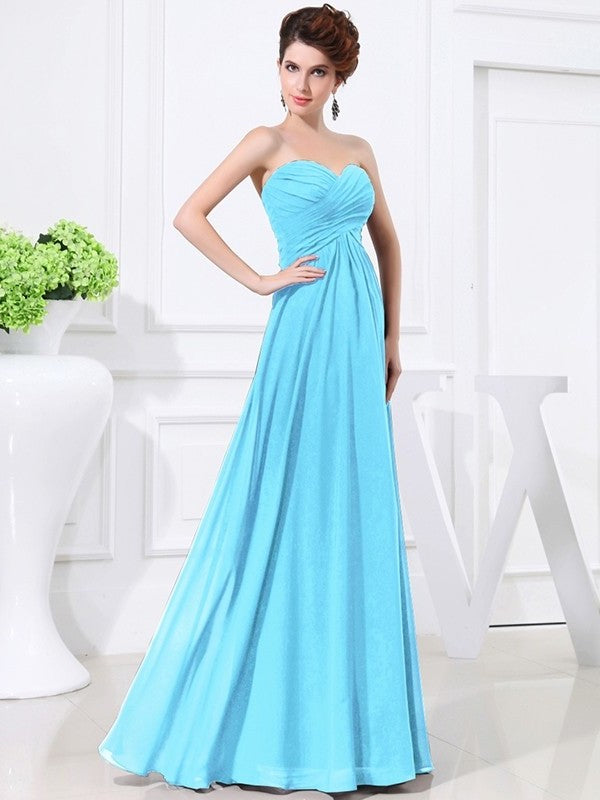 Sweetheart Chiffon Sleeveless Pleats A-Line/Princess Long Bridesmaid Dresses