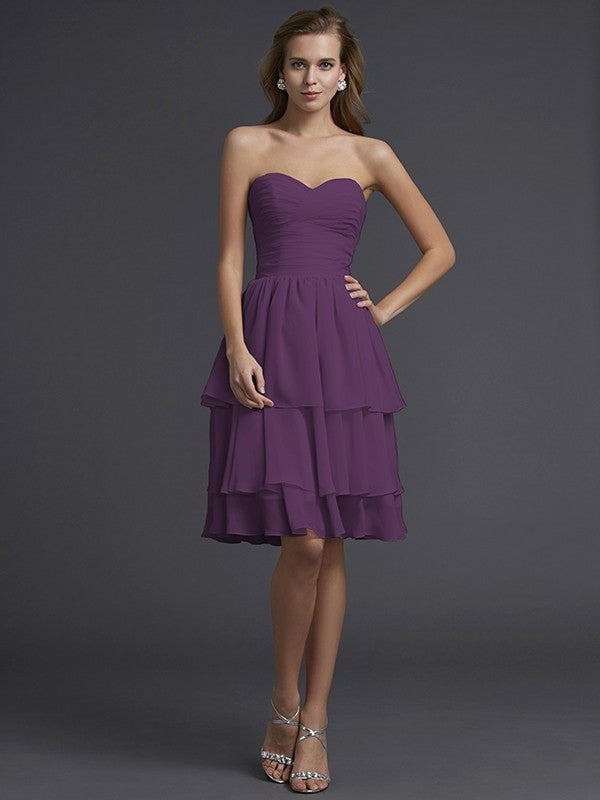 Sweetheart Sheath/Column Short Sleeveless Chiffon Bridesmaid Dresses