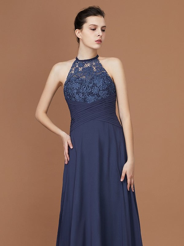 Train Sleeveless Chiffon Scoop Sweep A-Line/Princess Lace Bridesmaid Dress