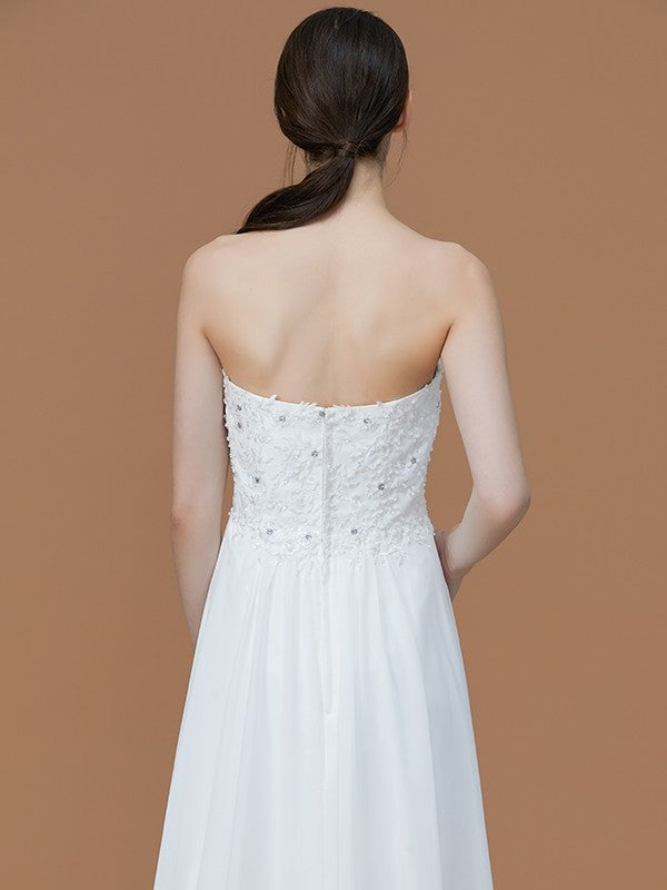 Sweep/Brush A-Line/Princess Train Beading Sleeveless Sweetheart Chiffon Bridesmaid Dresses