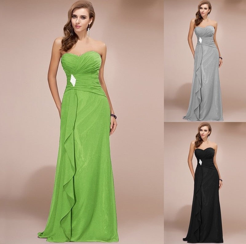 Sleeveless Sheath/Column Long Beading Sweetheart Ruffles Chiffon Bridesmaid Dresses