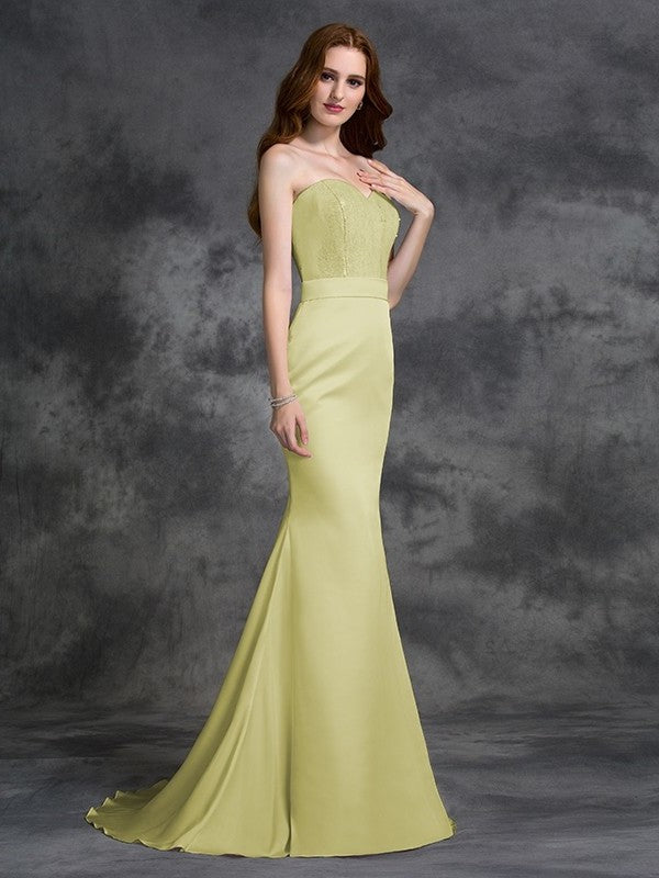 Sweetheart Long Beading Trumpet/Mermaid Sleeveless Satin Chiffon Bridesmaid Dresses