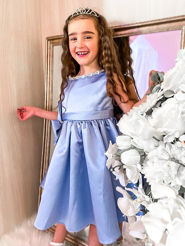 Sleeveless Satin Scoop Bowknot A-Line/Princess Knee-Length Flower Girl Dresses