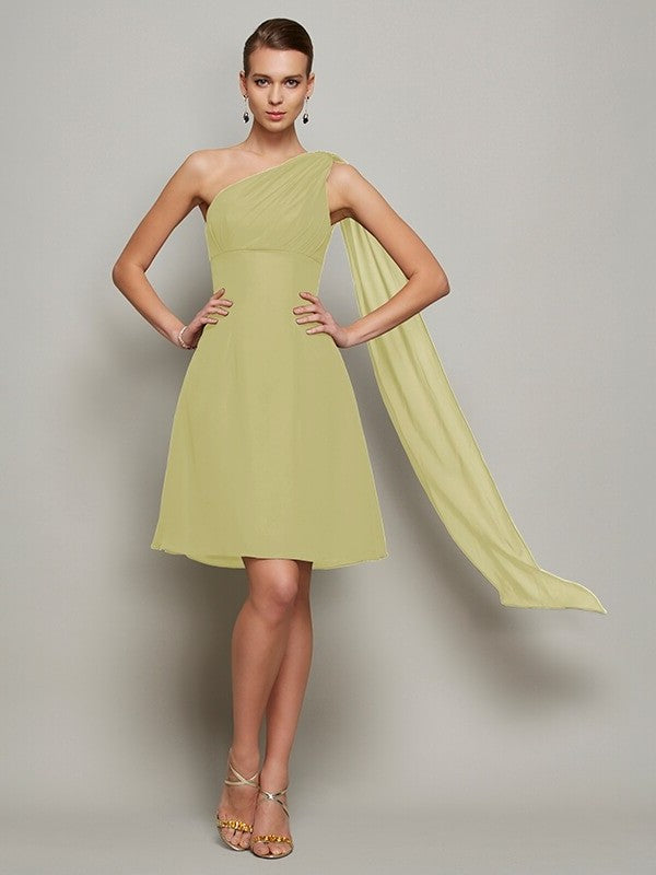 A-Line/Princess One-Shoulder Sleeveless Short Pleats Chiffon Bridesmaid Dresses