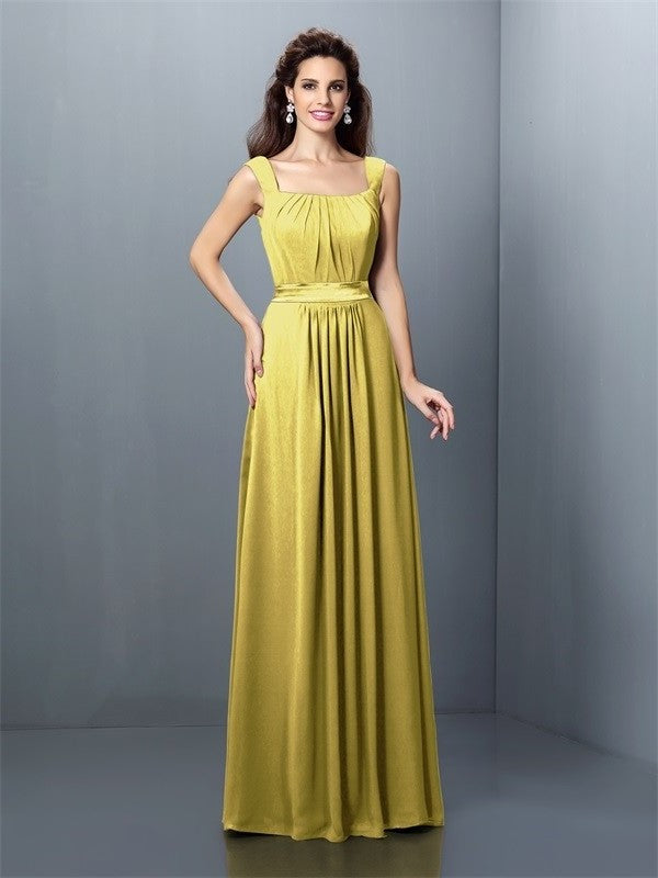 Square Sleeveless Pleats Long A-Line/Princess Chiffon Bridesmaid Dresses