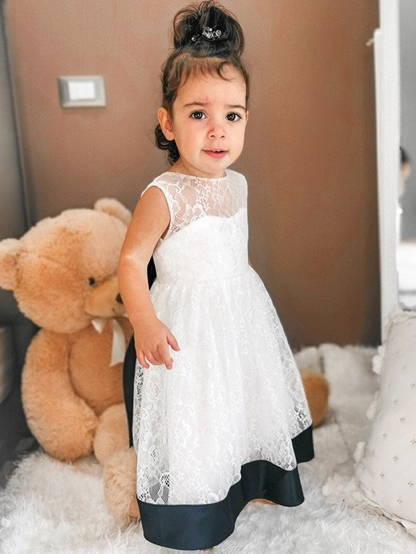 Scoop A-Line/Princess Bowknot Sleeveless Ankle-Length Lace Flower Girl Dresses