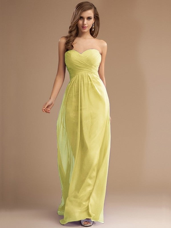 Sweetheart Long Beading Sleeveless Ruffles Sheath/Column Chiffon Bridesmaid Dresses