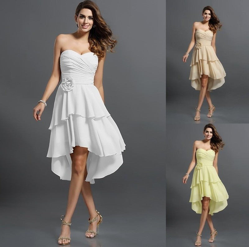 Flower Hand-Made Low Sweetheart High Sleeveless A-Line/Princess Chiffon Bridesmaid Dresses