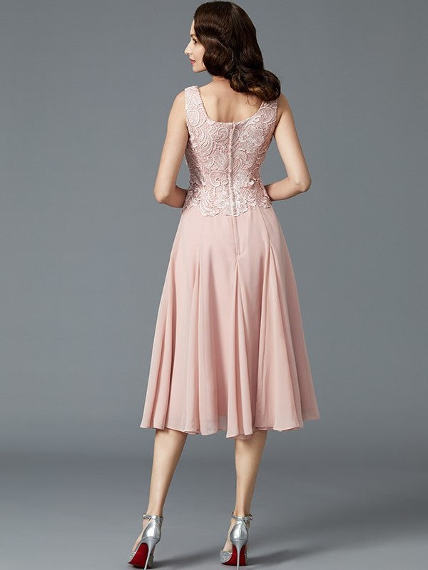 Sleeveless A-Line/Princess Mother Tea-Length Chiffon Scoop of the Bride Dresses