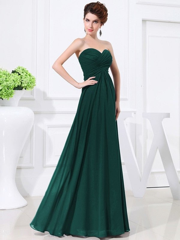 Sweetheart Chiffon Sleeveless Pleats A-Line/Princess Long Bridesmaid Dresses