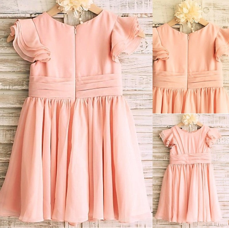 Scoop Sleeves Tea-Length A-line/Princess Chiffon Short Flower Girl Dresses