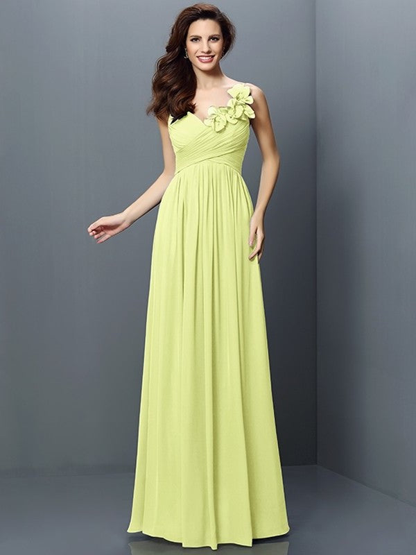 Long Sleeveless A-Line/Princess V-neck Pleats Chiffon Bridesmaid Dresses