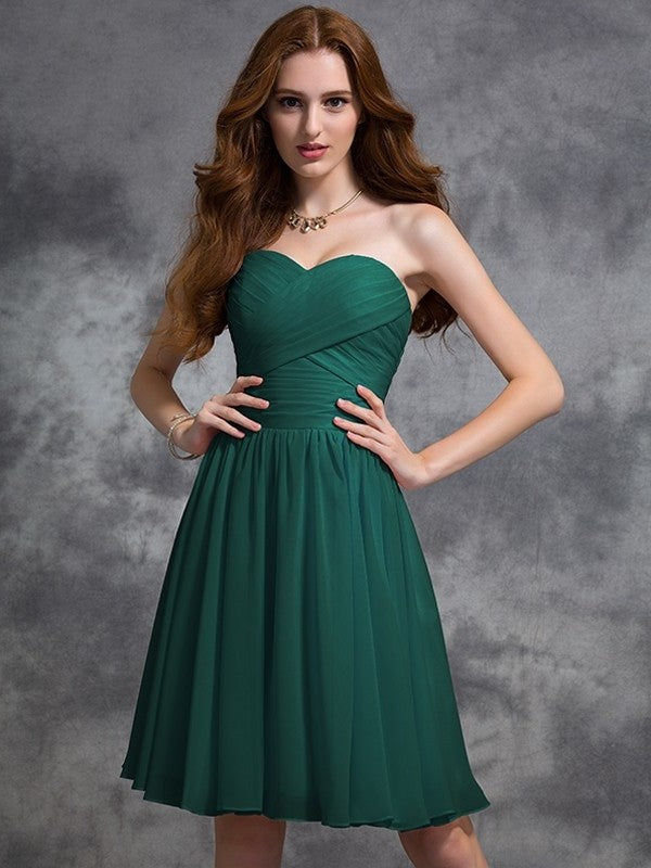 Ruched Short Sweetheart A-line/Princess Sleeveless Chiffon Bridesmaid Dresses