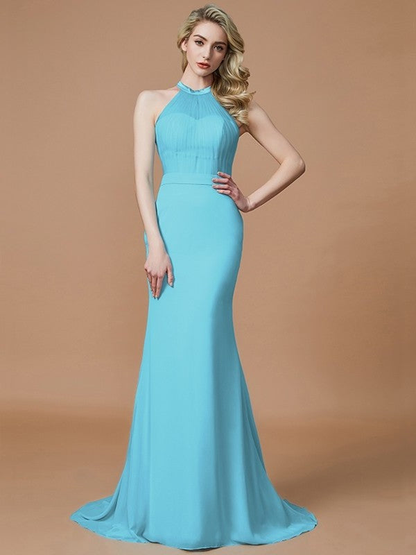 Sweep/Brush Trumpet/Mermaid Scoop Train Sleeveless Chiffon Bridesmaid Dresses