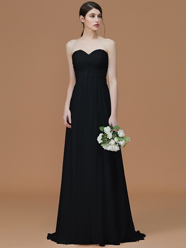 Sweep/Brush A-Line/Princess Train Beading Sleeveless Sweetheart Chiffon Bridesmaid Dresses