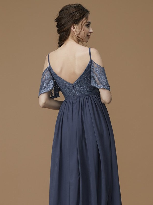 Straps Floor-Length A-Line/Princess Sleeveless Lace Spaghetti Chiffon Bridesmaid Dresses