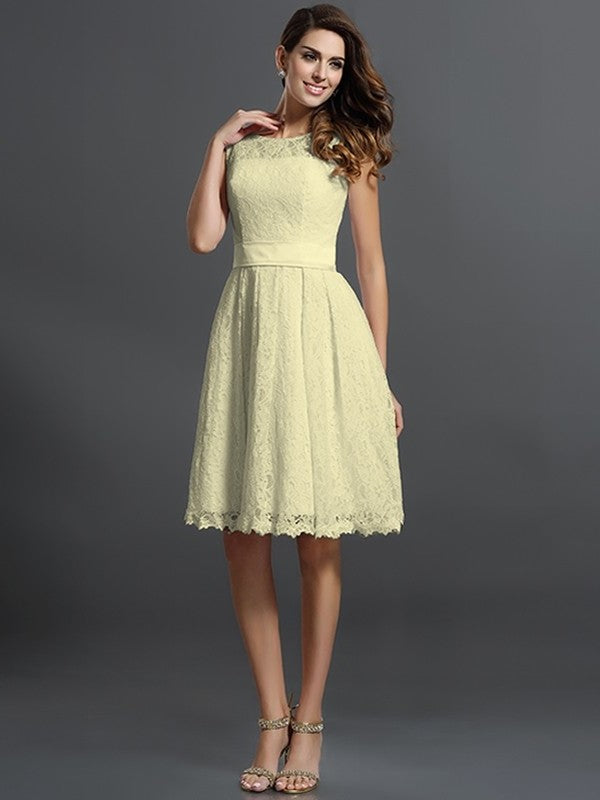 Scoop A-Line/Princess Sleeveless Short Lace Bridesmaid Dresses