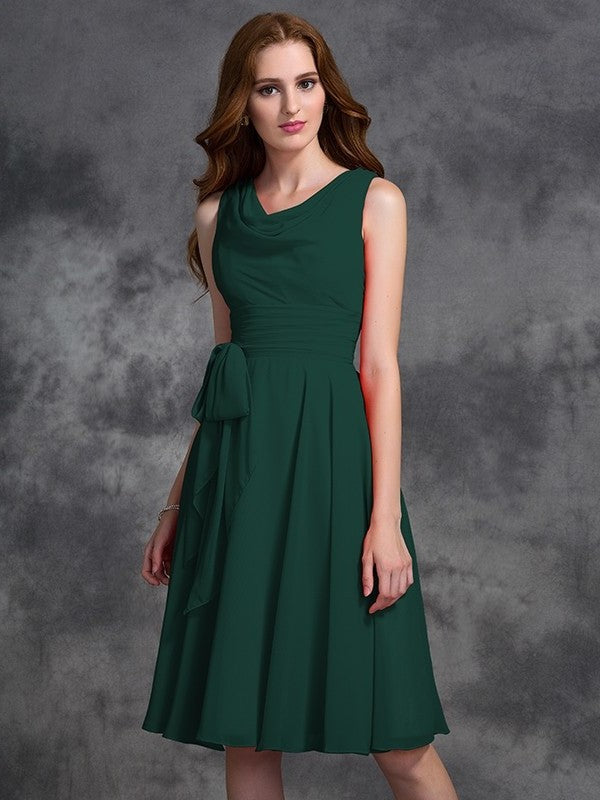 Scoop A-line/Princess Ruffles Short Sleeveless Chiffon Bridesmaid Dresses