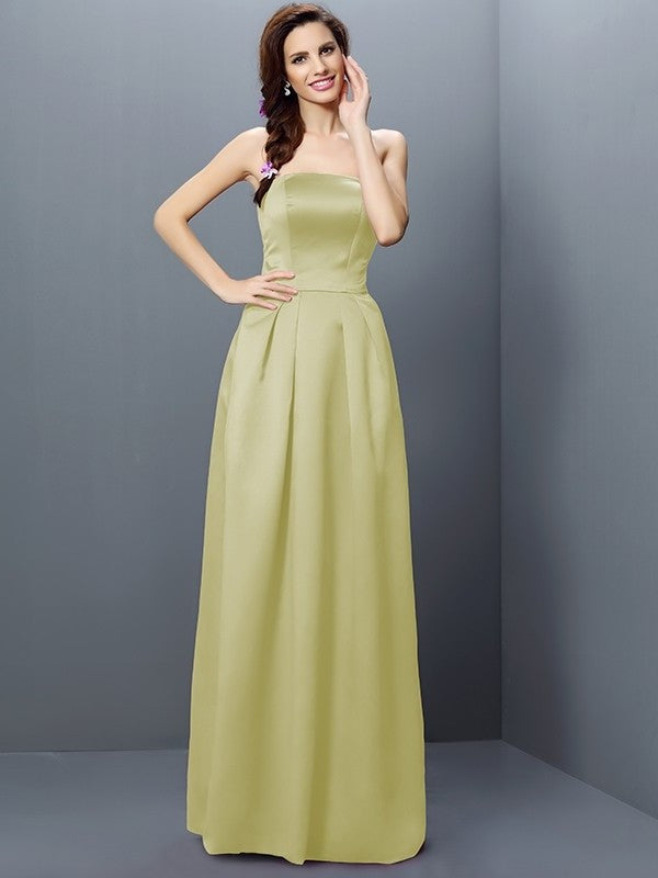 Strapless Long Sleeveless Sheath/Column Satin Bridesmaid Dresses