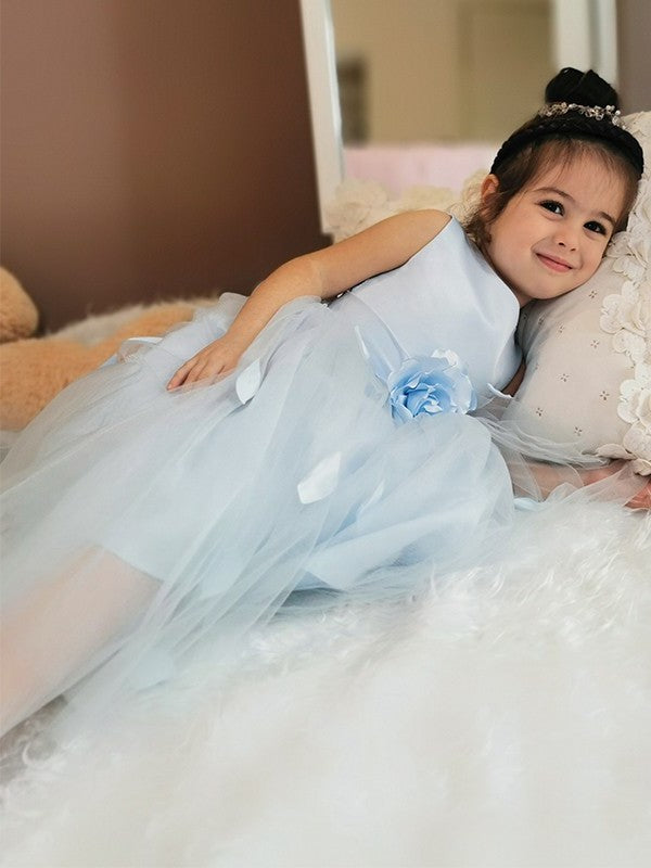 Hand-Made Tulle Ankle-Length Sleeveless A-Line/Princess Flower Scoop Flower Girl Dresses