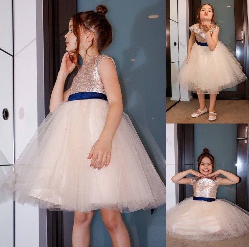 Short Sash/Ribbon/Belt Knee-Length Scoop A-Line/Princess Sleeves Tulle Flower Girl Dresses