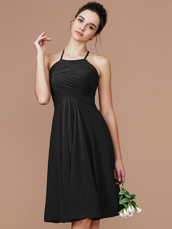 Sleeveless Short/Mini Ruched Halter A-Line/Princess Chiffon Bridesmaid Dresses