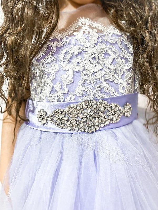 Tulle A-Line/Princess Lace Knee-Length Scoop Sleeveless Flower Girl Dresses