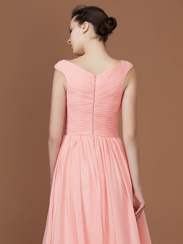 V-neck Sleeveless Floor-Length A-Line/Princess Chiffon Bridesmaid Dress