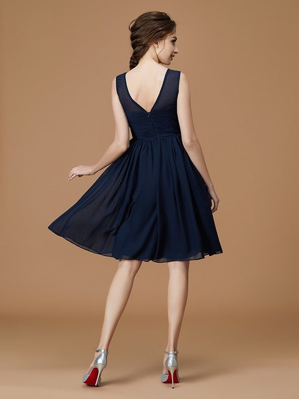 Short/Mini Ruffles Sleeveless Bateau A-Line/Princess Chiffon Bridesmaid Dresses