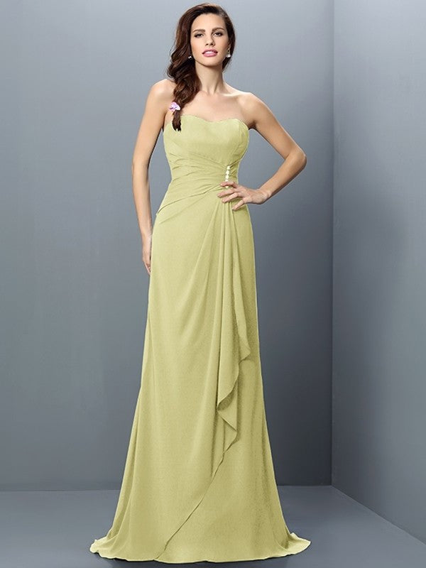 Trumpet/Mermaid Sleeveless Strapless Pleats Long Chiffon Bridesmaid Dresses