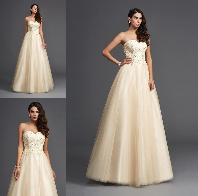 Beading Sleeveless A-Line/Princess Sweetheart Long Net Dresses