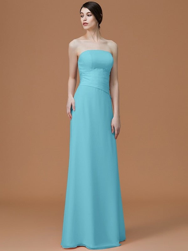 Strapless Floor-Length Sleeveless Ruched A-Line/Princess Chiffon Bridesmaid Dresses