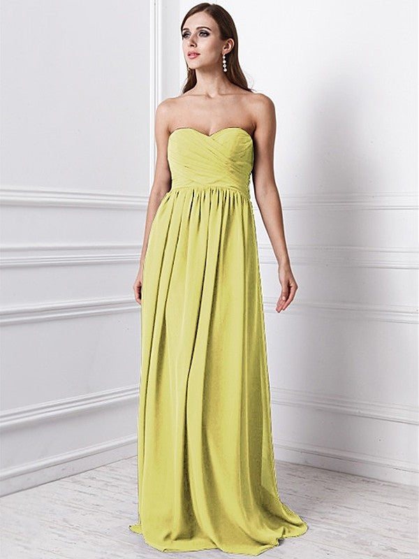 Sweetheart Ruffles Sheath/Column Long Sleeveless Chiffon Bridesmaid Dresses