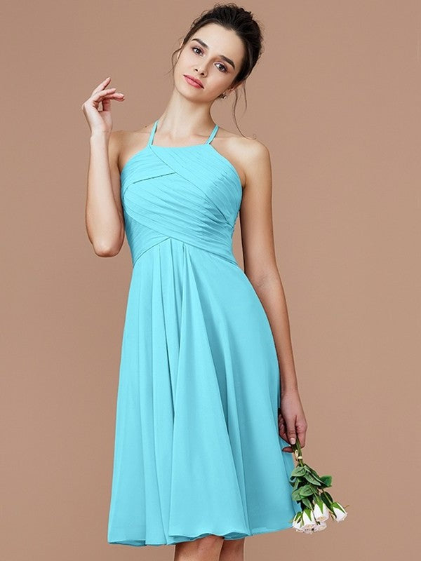 Sleeveless Short/Mini Ruched Halter A-Line/Princess Chiffon Bridesmaid Dresses