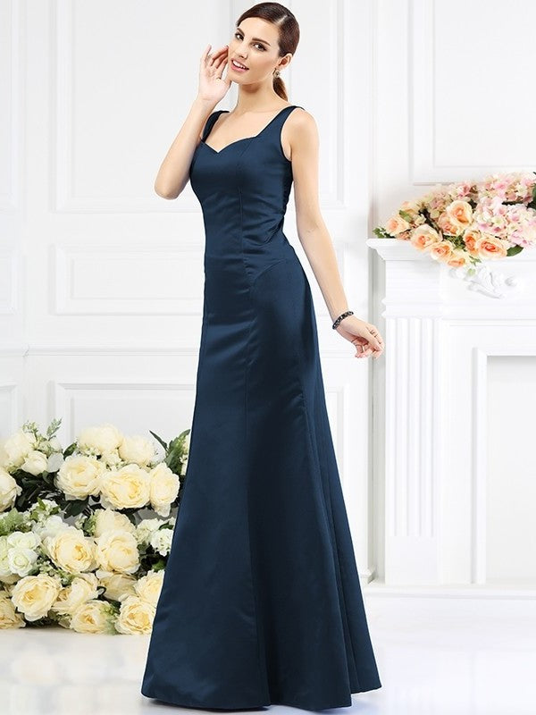 Long Straps Sheath/Column Sleeveless Satin Bridesmaid Dresses