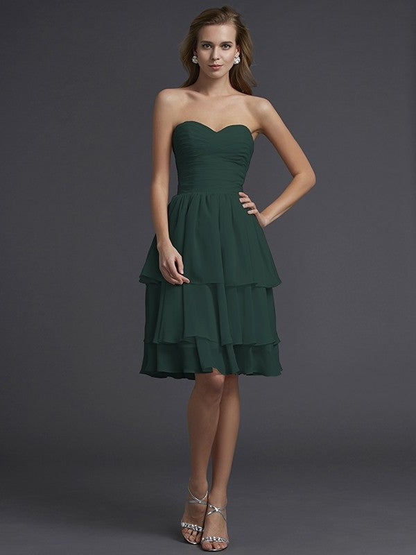 Sweetheart Sheath/Column Short Sleeveless Chiffon Bridesmaid Dresses