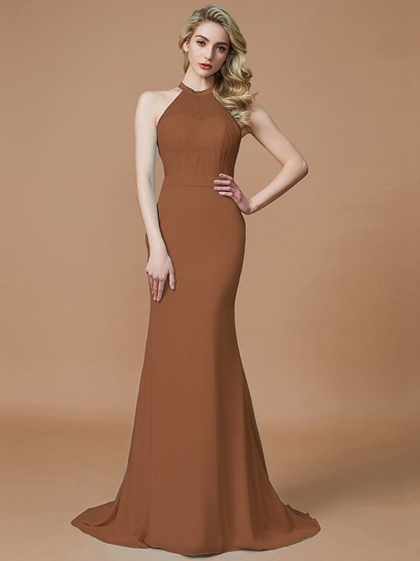 Sweep/Brush Trumpet/Mermaid Scoop Train Sleeveless Chiffon Bridesmaid Dresses